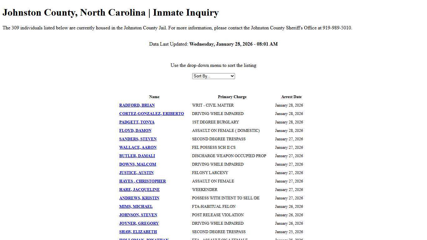 Johnston County, North Carolina Inmate Inquiry