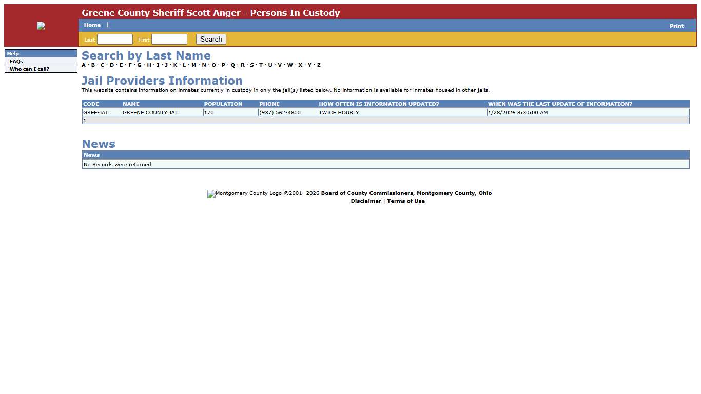 Greene County Sheriff Scott Anger - Persons In Custody